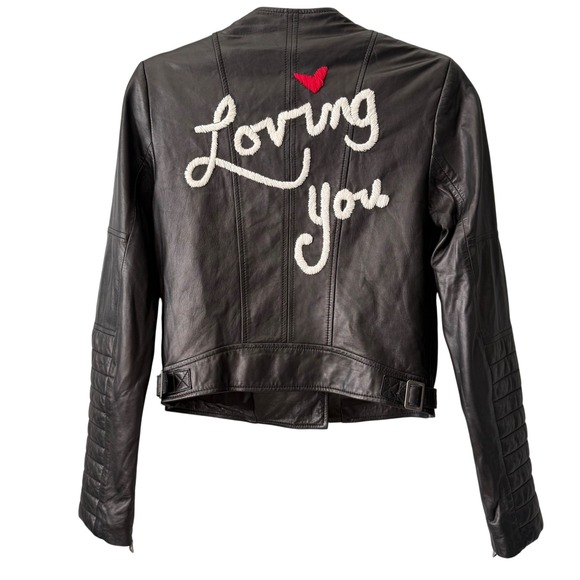 Alice + Olivia Gamma "Loving You" Embroidered Leather Moto Jacket – Rare - Picture 3 of 9